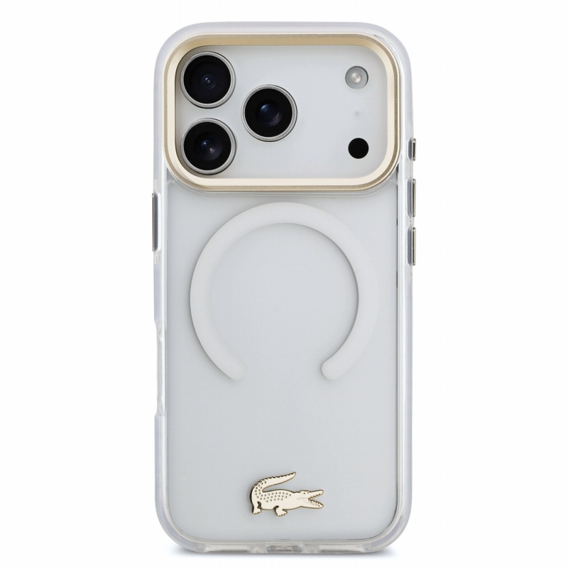 Lacoste IML Shockproof Petit Pique Gold Logo MagSafe zadný kryt pre iPhone 18 Pro, priehľadný