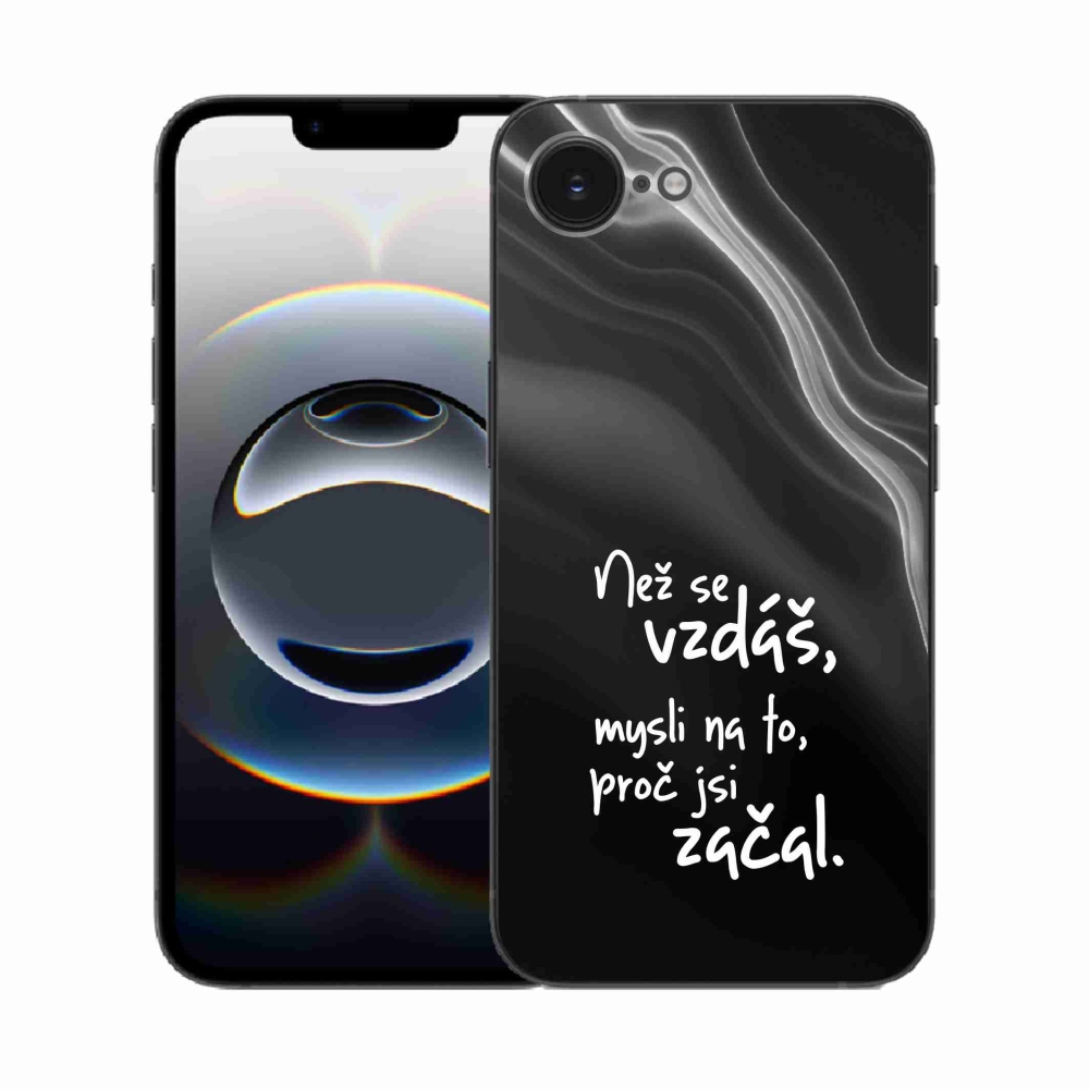 Gélový kryt mmCase na iPhone 16e - citát 2 čierne pozadie