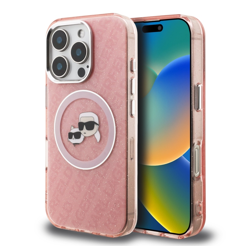 Karl Lagerfeld IML K&CH Heads Repeated Logo MagSafe Zadný Kryt pre iPhone 16 Pro Pink