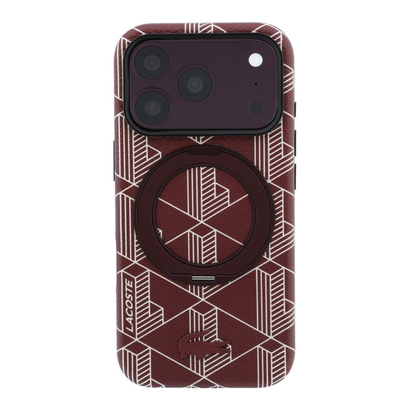 Lacoste PVC Semi Wrap Blend Ring Stand MagSafe zadný kryt pre iPhone 18 Pro, farba Burgundy