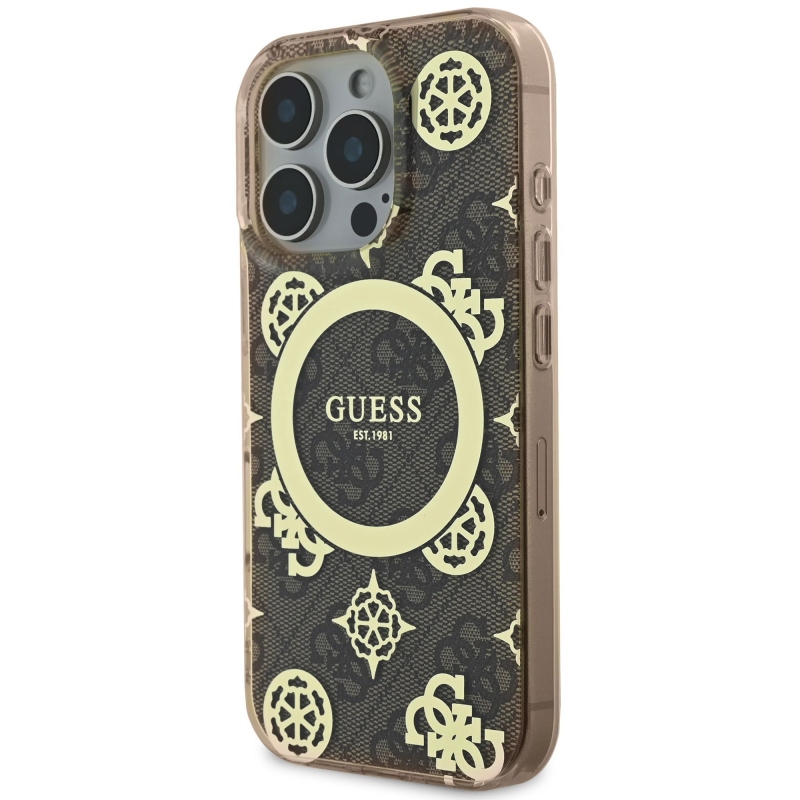 Guess IML 4G Peony MagSafe Zadný Kryt pre iPhone 16 Pro Brown