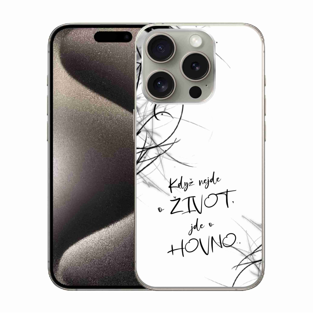 Gélový kryt mmCase na iPhone 15 Pro - vtipný text 16 biele pozadie