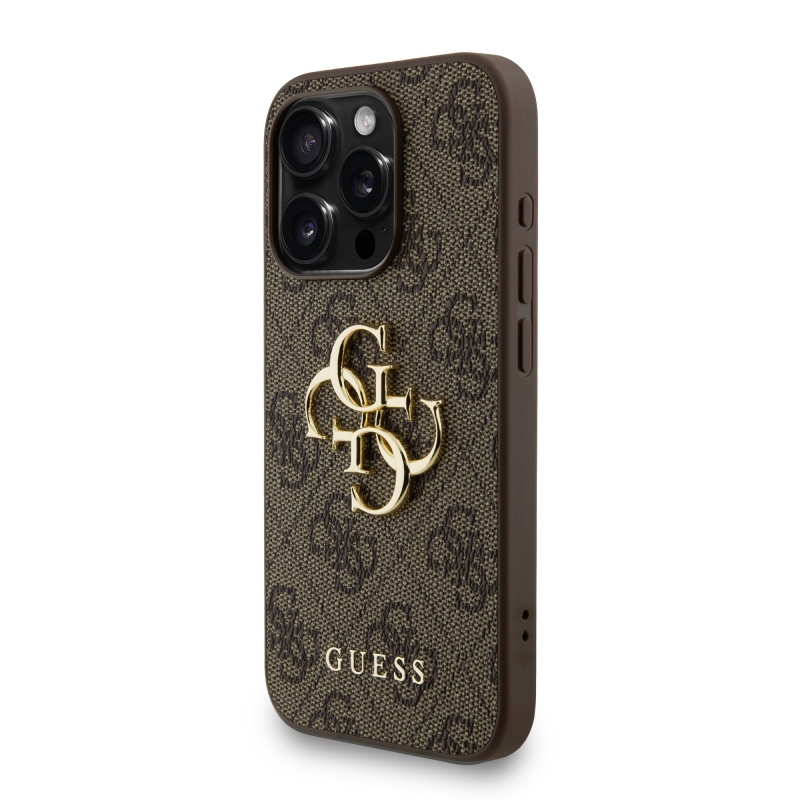 Guess PU 4G Metal Logo Strap Zadný Kryt pre iPhone 15 Pro Max Brown