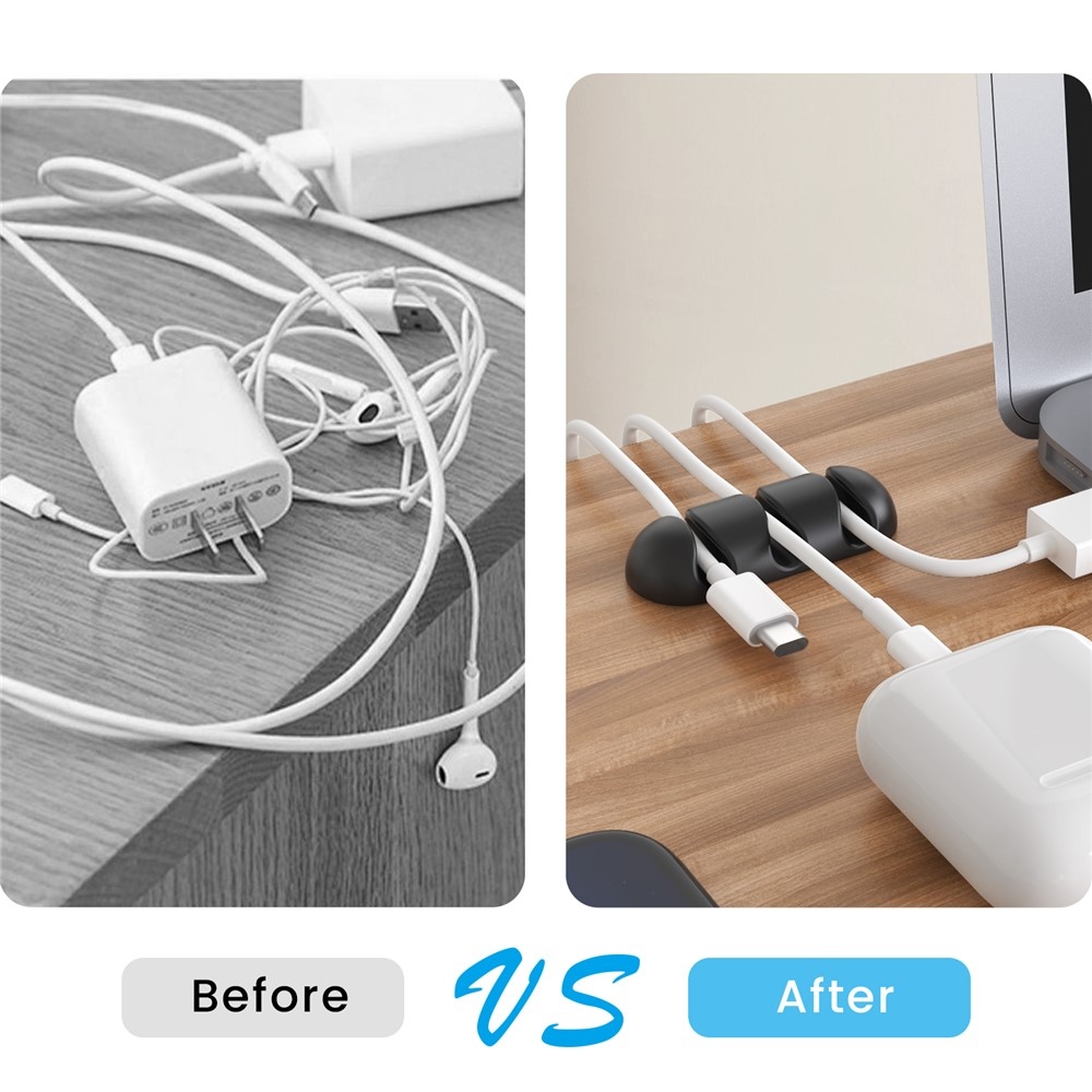 Silikónový držiak káblov s 3 drážkami a samolepiacim uchytením - čierny