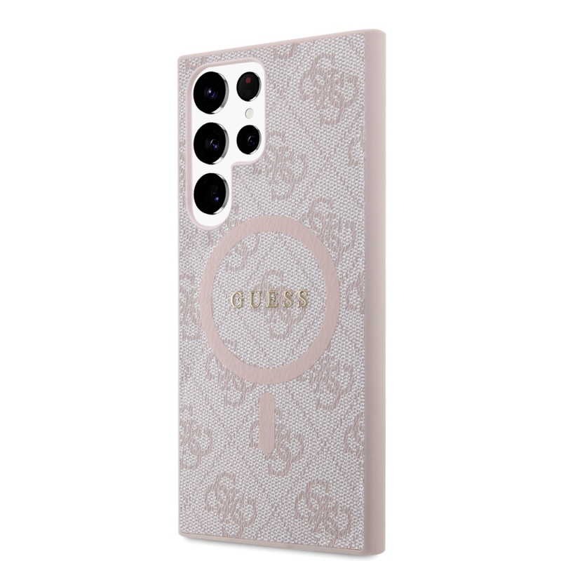 Guess PU Leather 4G Colored Ring MagSafe Zadný Kryt pre Samsung Galaxy S24 Ultra Pink