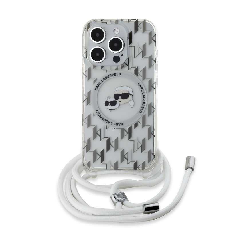 Karl Lagerfeld IML Monogram Crossbody K&CH Heads MagSafe Zadný Kryt pre iPhone 15 Pro Transparent