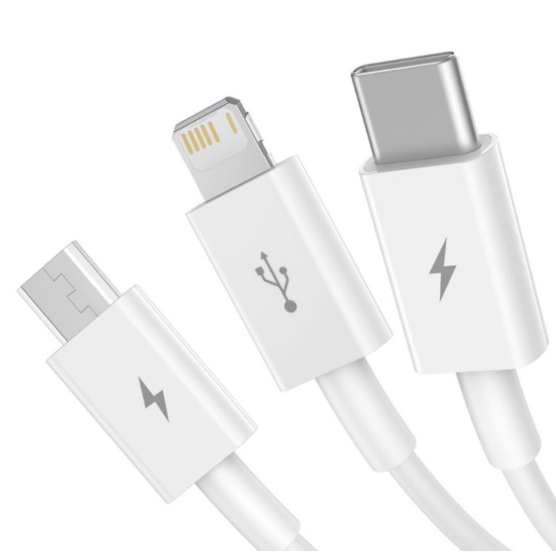 Baseus CAMLTYS-02 Superior Fast Charging Dátový Kábel 3v1 USB-C, Lightning, MicroUSB 1.5m White