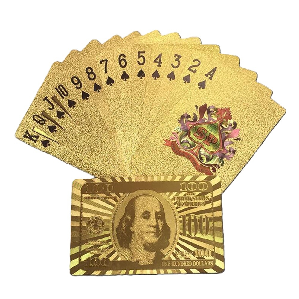 Vodeodolné plastové hracie karty 100 dolárov v zlatom prevedení 54 ks