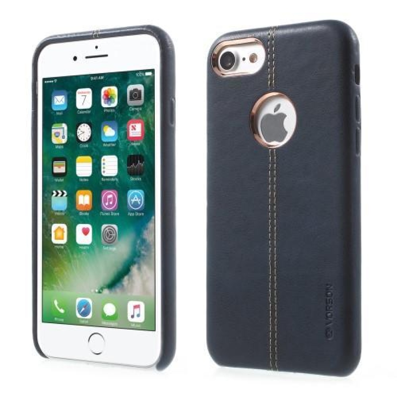 Vorša plastový obal s PU koženými chrbtom na iPhone 7 a 8 - modrý