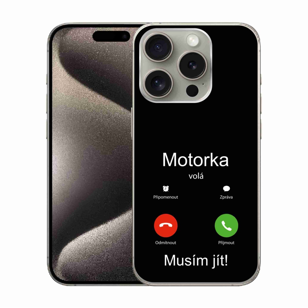 Gélový kryt mmCase na iPhone 15 Pro - motorka volá čierne pozadie