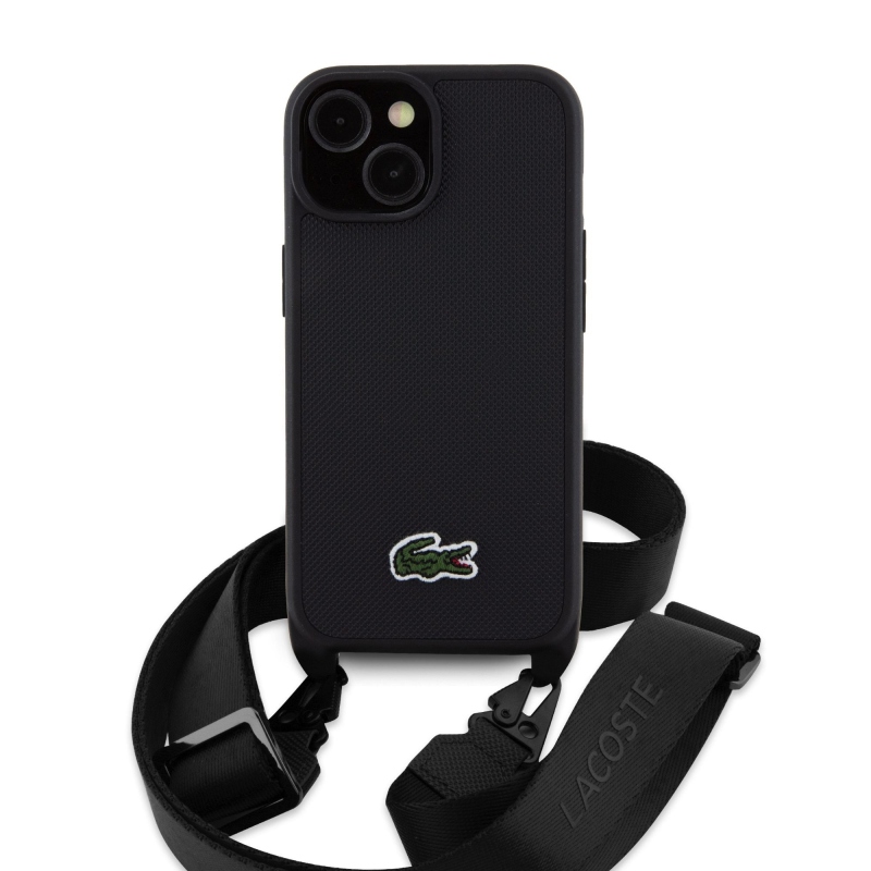 Lacoste Iconic Petit Pique Crossbody Strap Woven Logo Zadný kryt pre iPhone 15 Black
