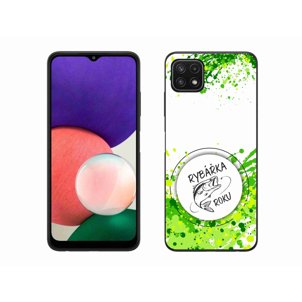 Gélový kryt mmCase na Samsung Galaxy A22 5G - rybárka roku biele pozadie