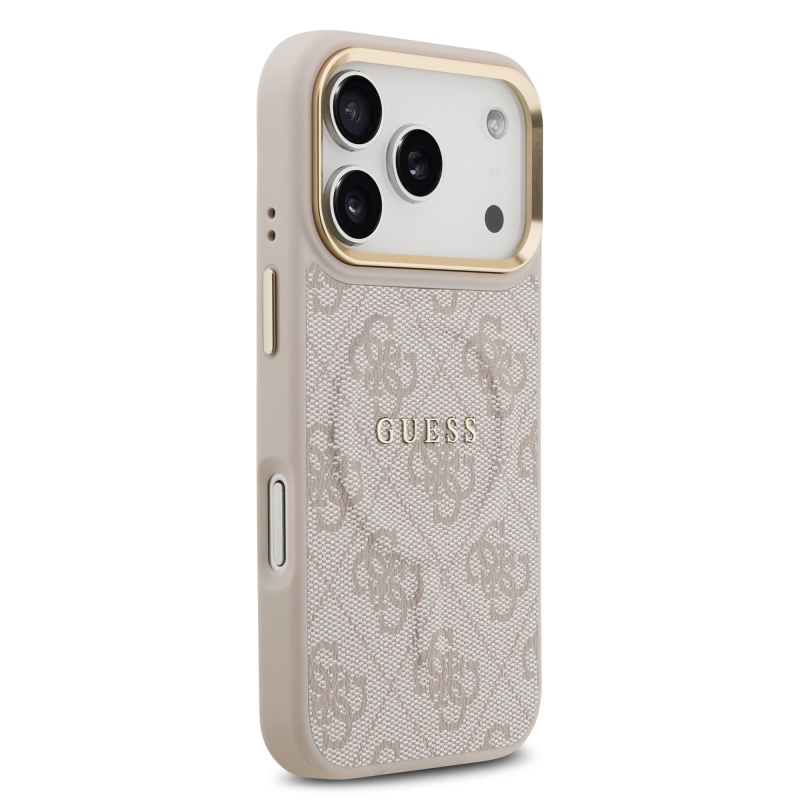 Guess PU kožený zadný kryt 4G Gold Frame MagSafe pre iPhone 17 Pro Pink