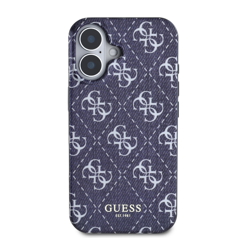 Guess IML Denim Effect MagSafe Zadný Kryt pre iPhone 16 Dark Blue