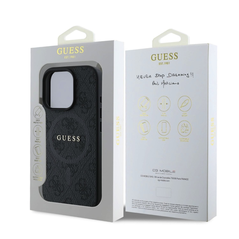 Guess PU Leather 4G Colored Ring MagSafe Zadný Kryt pre iPhone 16 Pro Max Black