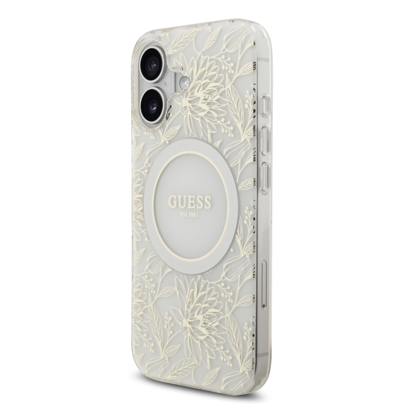 Guess IML Flowers Allover Strap MagSafe zadný kryt pre iPhone 17 White