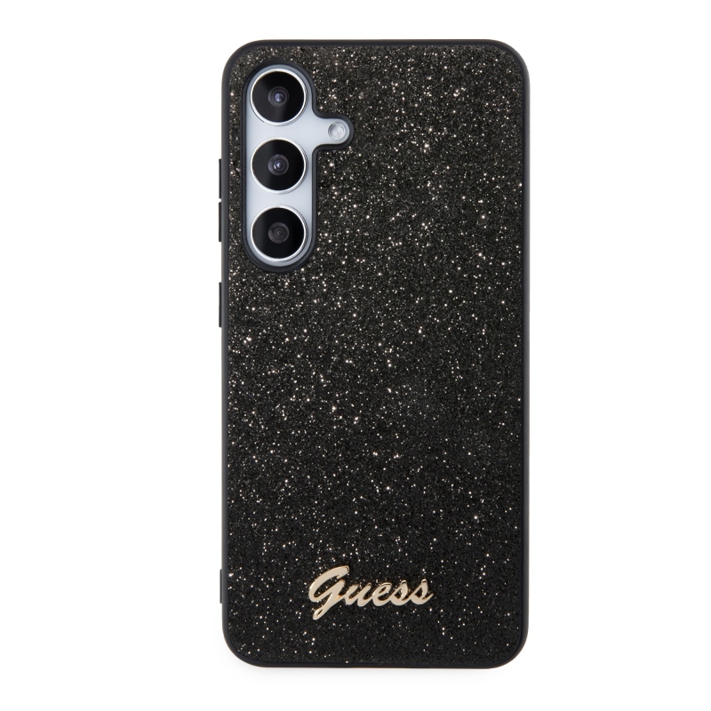 Guess PC/TPU Glitter Flakes Metal Logo Zadný Kryt pre Samsung Galaxy S24 Black