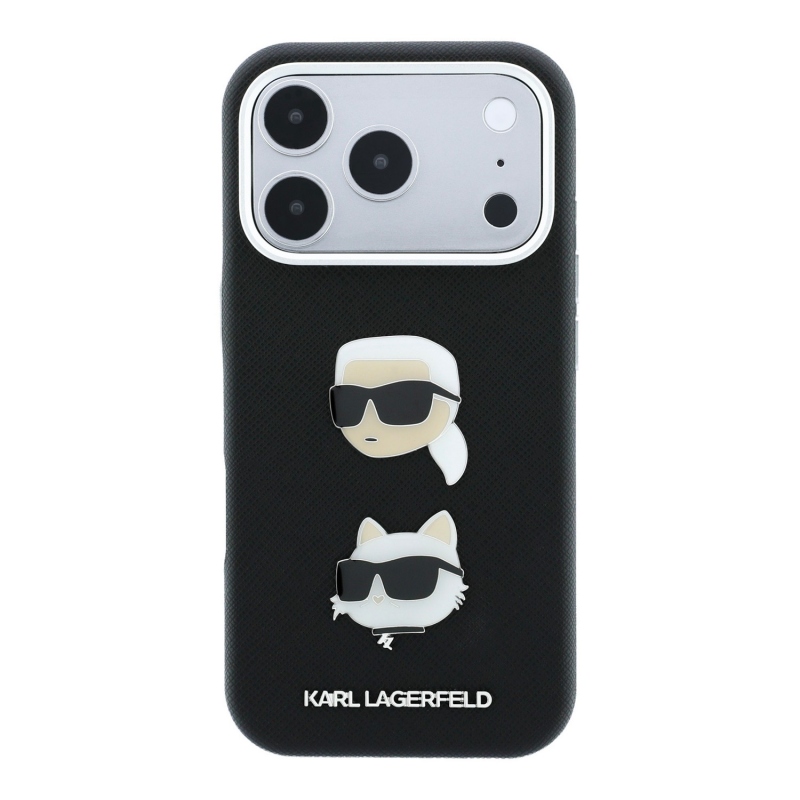 Karl Lagerfeld PU Semi Wrap Saffiano K&CH Heads Zadný kryt pre iPhone 18 Pro, čierny