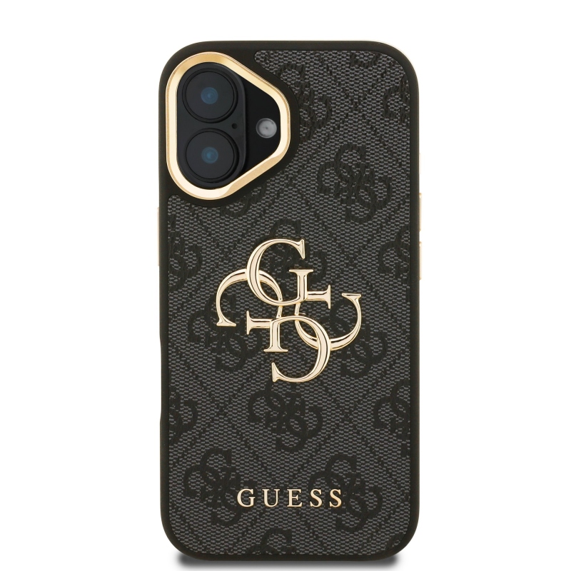 Guess PU 4G Metal Logo Stand Camera Frame Zadný Kryt pre iPhone 16 Black