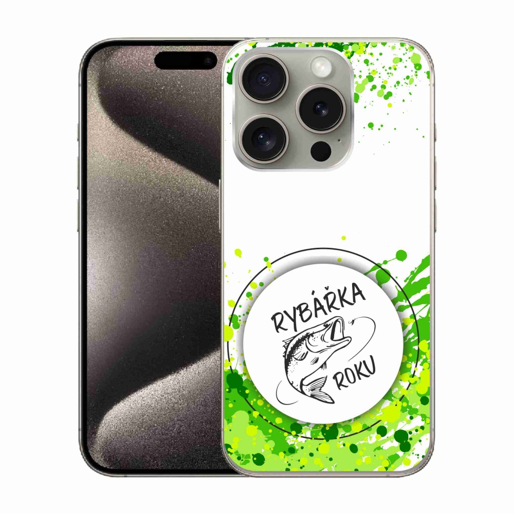 Gélový kryt mmCase na iPhone 15 Pro - rybárka roku biele pozadie