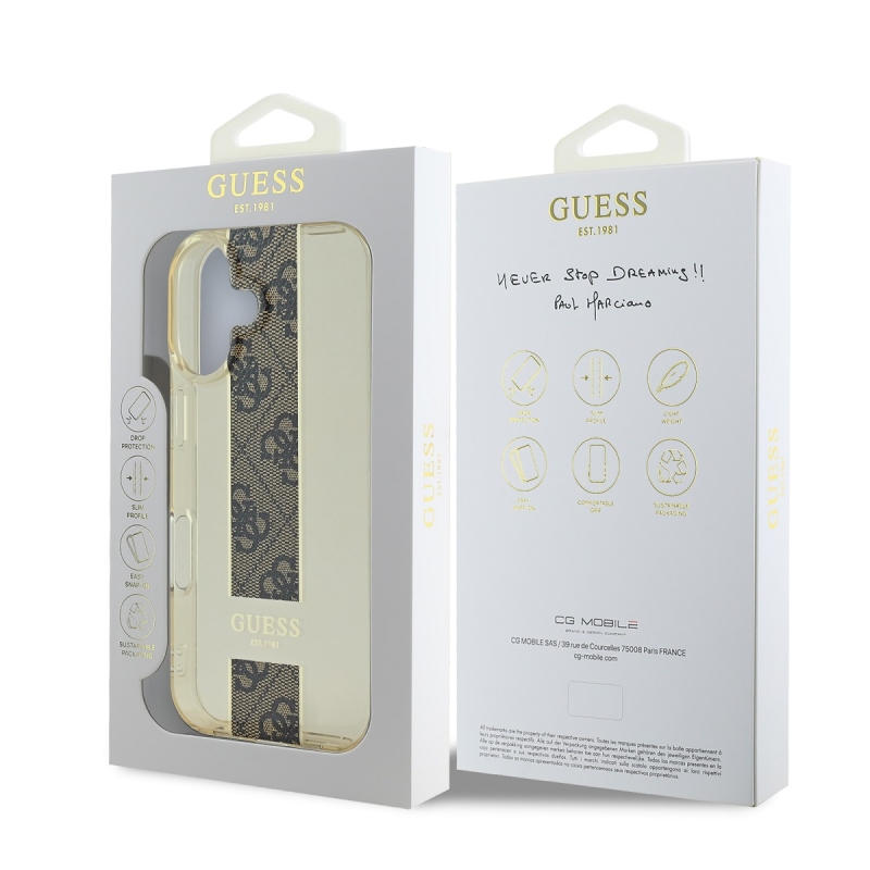 Guess IML Middle 4G Stripe Zadný Kryt pre iPhone 16 Brown