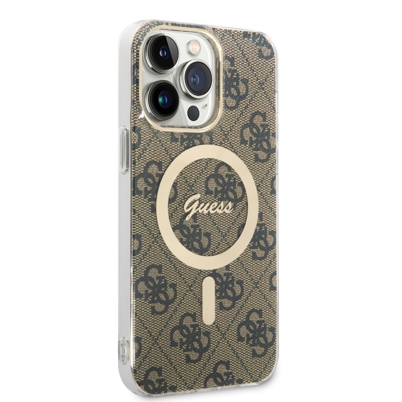 Guess 4G MagSafe Kompatibilný Zadný Kryt + Bezdrôtová Nabíjačka pre iPhone 14 Pro Max Brown