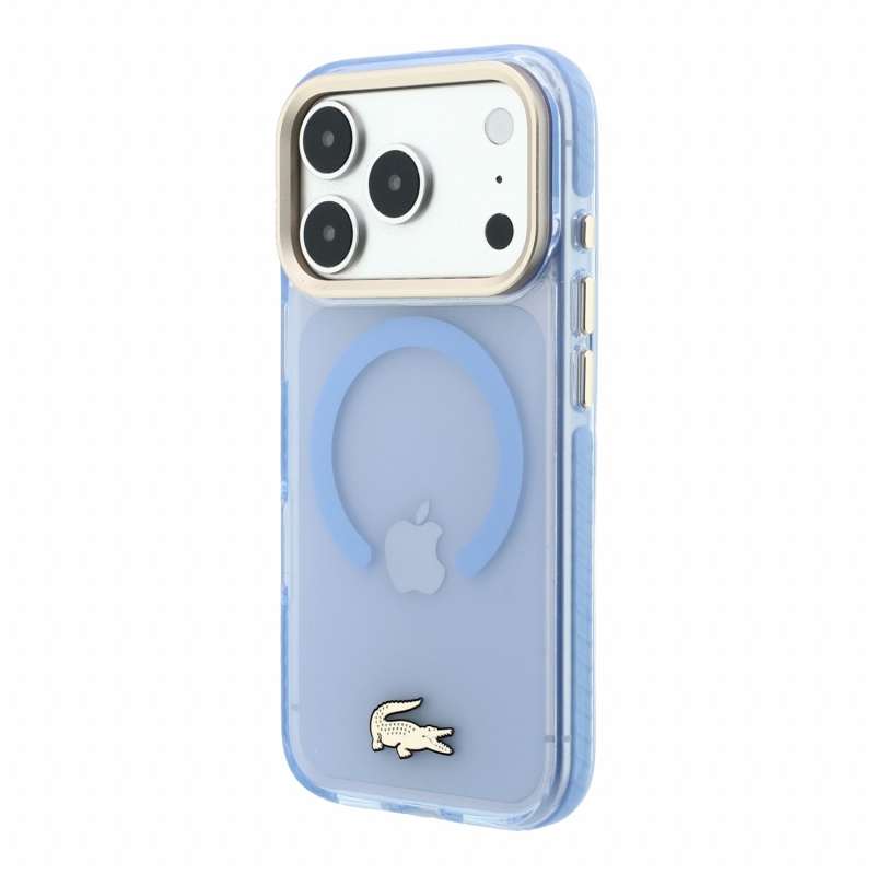 Lacoste IML Shockproof Petit Pique Gold Logo MagSafe zadný kryt pre iPhone 18 Pro Max, modrý