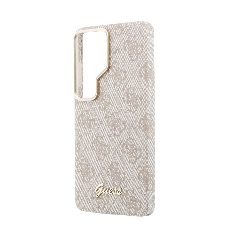 Guess PU 4G Script Metal Logo Magnetický zadný kryt pre Samsung Galaxy S26 Ultra Pink