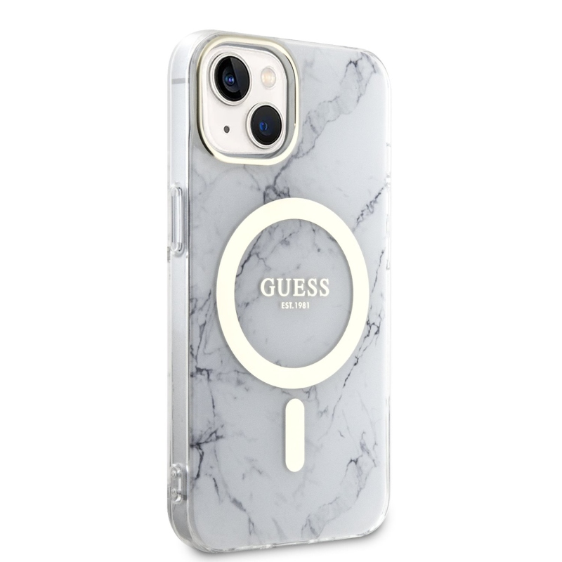 Guess IML Marble MagSafe Zadný Kryt pre iPhone 13 White