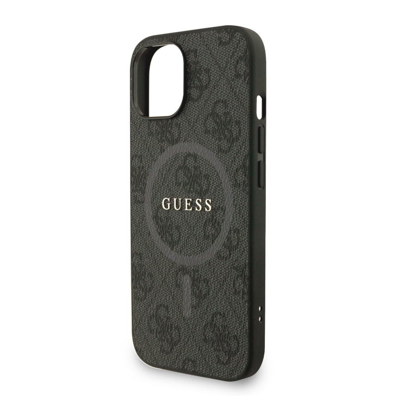Guess PU Leather 4G Colored Ring Strap MagSafe Zadný Kryt pre iPhone 15 Black