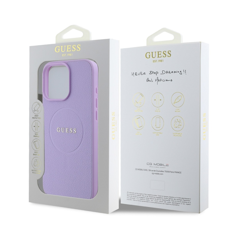 Guess PU Grained Classic Logo MagSafe Zadný Kryt pre iPhone 16 Pro Purple