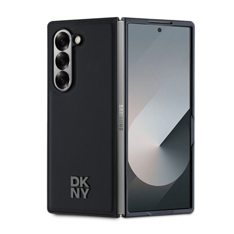 DKNY PU Leather Stack Logo MagSafe Zadný Kryt pre Samsung Galaxy Z Fold 6 Black