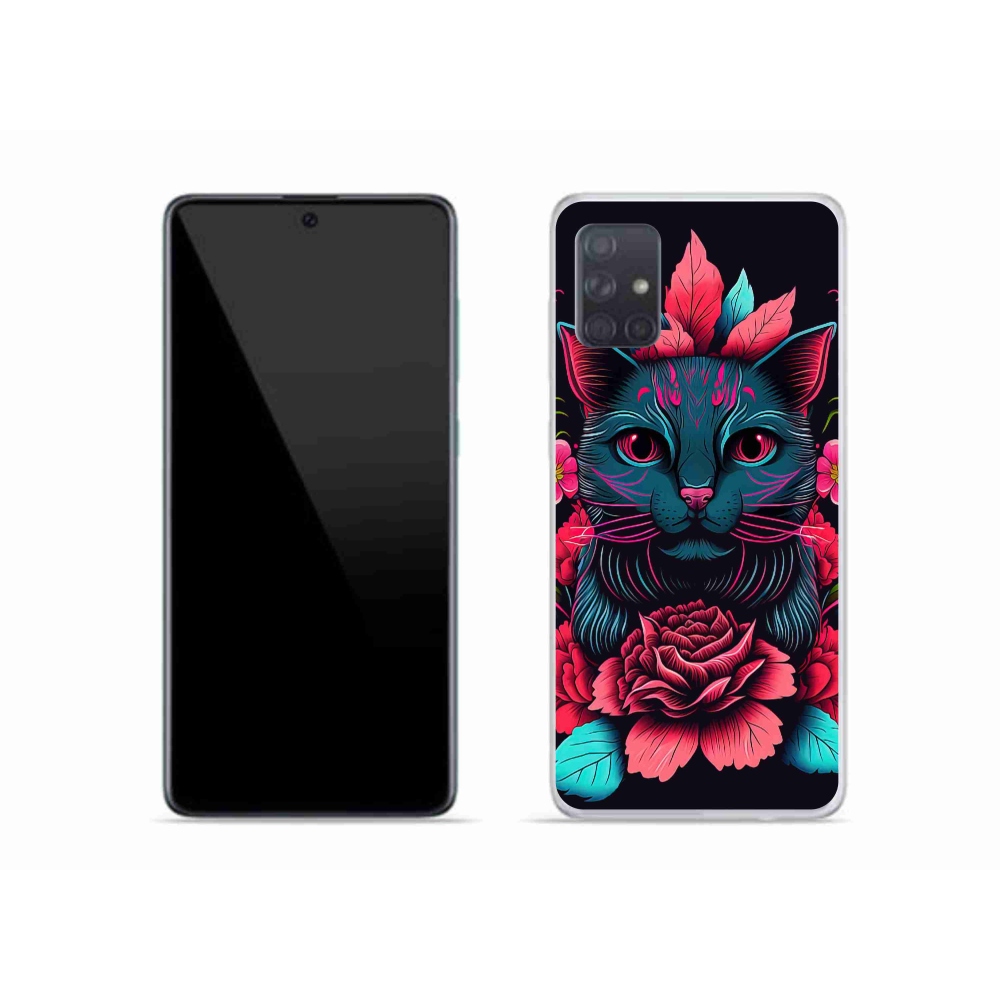 Gélový kryt mmCase na Samsung Galaxy A51 - kvety a mačka