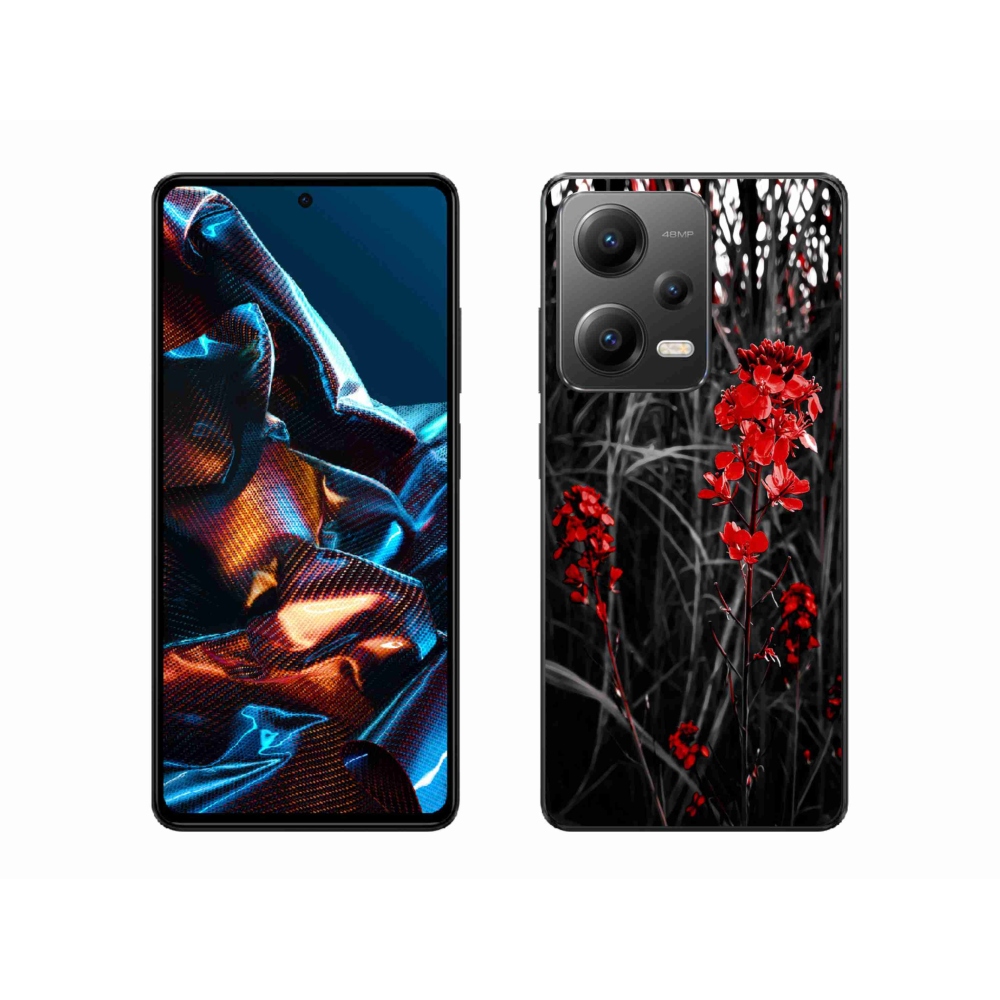 Gélový kryt mmCase na mobil Xiaomi Redmi Note 12 Pro 5G - červená rastlina