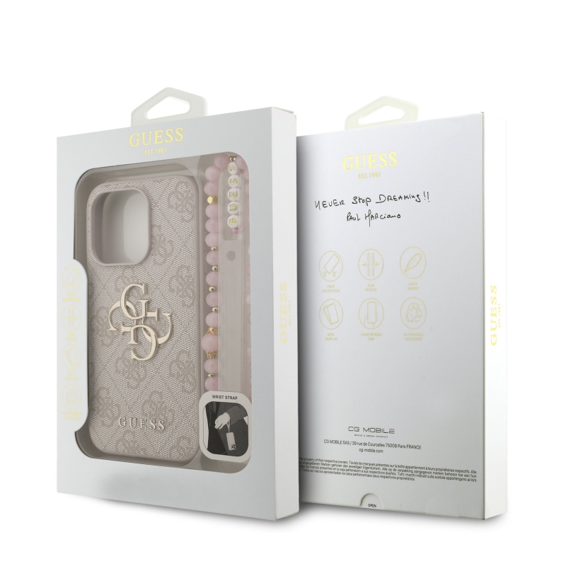 Guess PU 4G Metal Logo Strap Zadný Kryt pre iPhone 15 Pro Max Pink