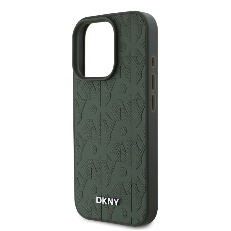DKNY PU Leather Grid Pattern Magsafe Zadný Kryt pre iPhone 16 Pro Green