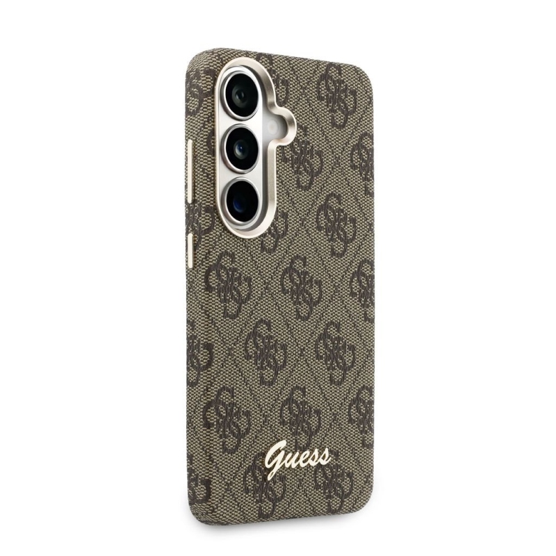 Guess PU 4G Script Metal Logo Magnetic Back Cover pre Samsung Galaxy S26 Brown