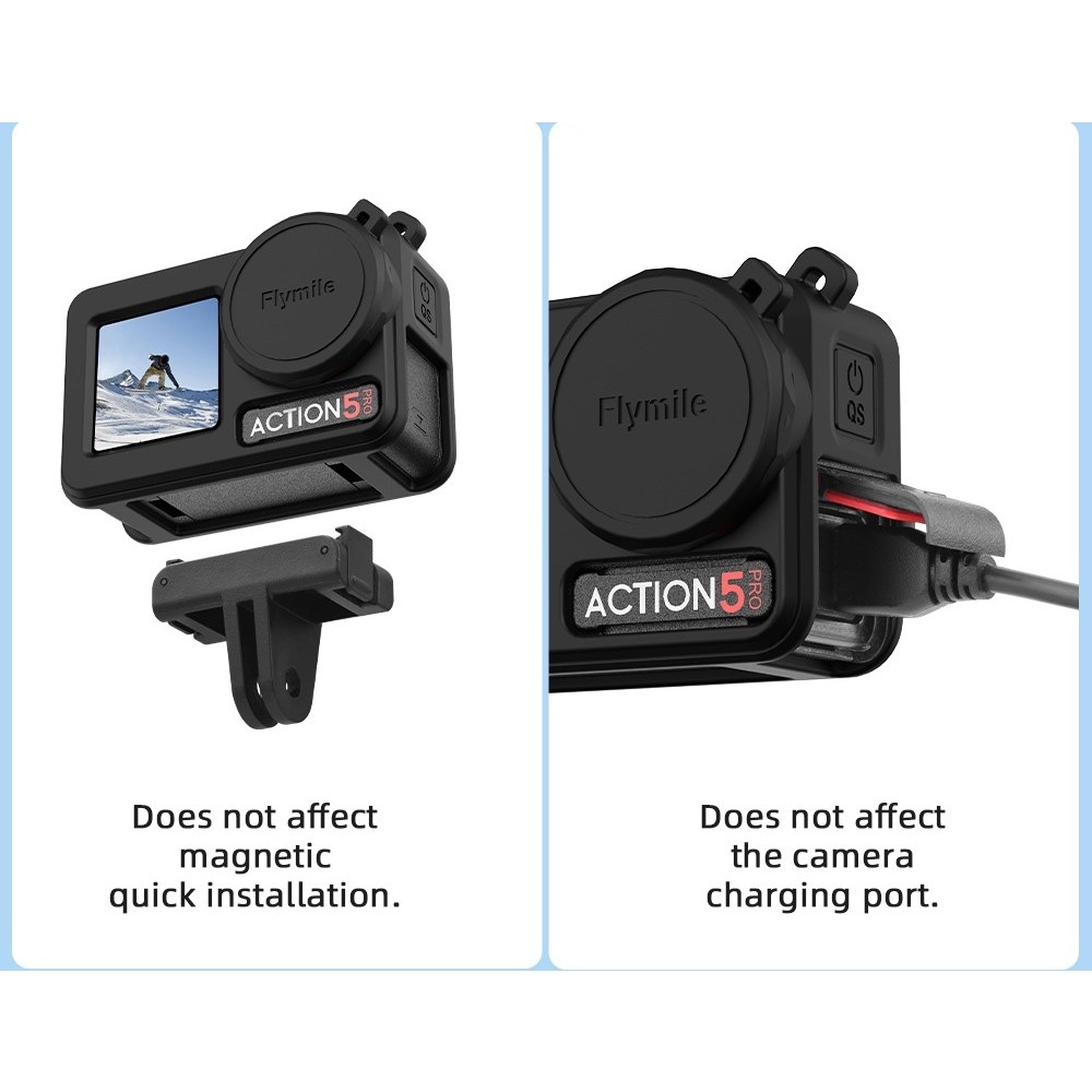 FLYMILE silikónový ochranný obal s krytkou objektívu pre DJI Osmo Action 5 Pro - čierny