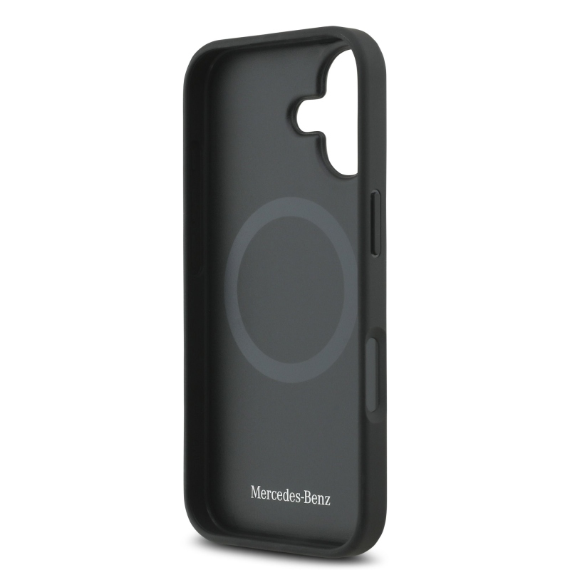 Mercedes Kožený zadný kryt MagSafe so vzorom hviezd a pruhov pre iPhone 17 Black/White