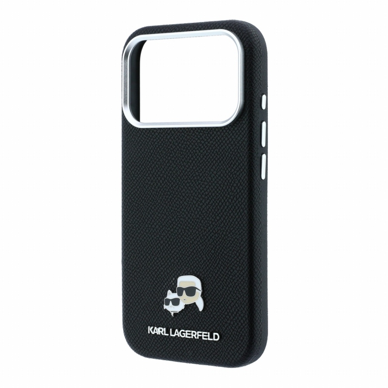 Karl Lagerfeld PU Grained Semi Wrap K&CH Heads Magsafe zadný kryt pre iPhone 18 Pro, čierny