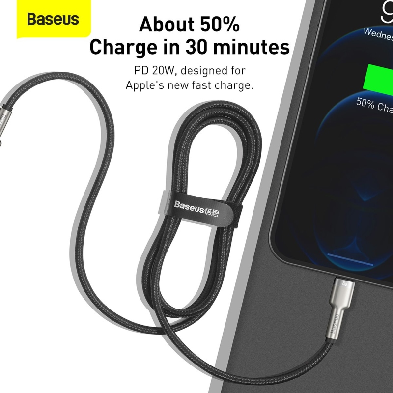 Baseus Cafule Metal Series Dátový Kábel USB-C - Lighting 20W 1m Black