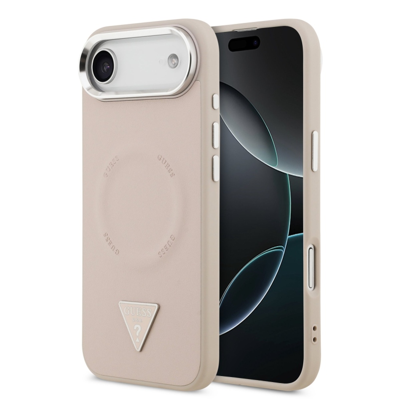 Guess PU kožený zadný kryt MagSafe s trojuholníkovým logom pre iPhone Air Pink