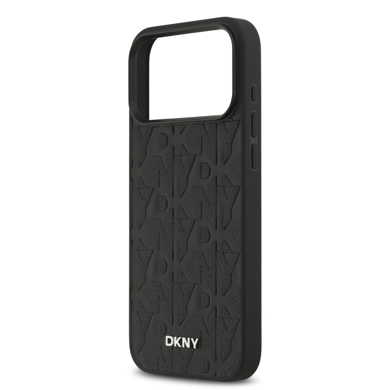 DKNY PU kožený zadný kryt Magsafe so vzorom mriežky pre iPhone 17 Pro Max Black