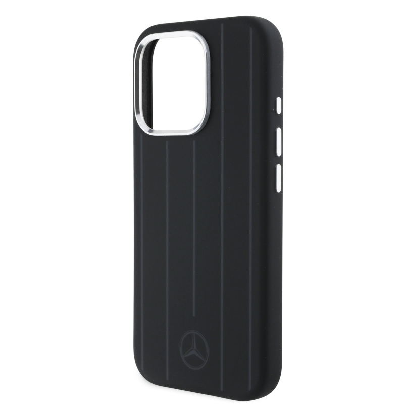 Mercedes Liquid Silicon Stripes Pattern MagSafe Zadný Kryt pre iPhone 16 Pro Black