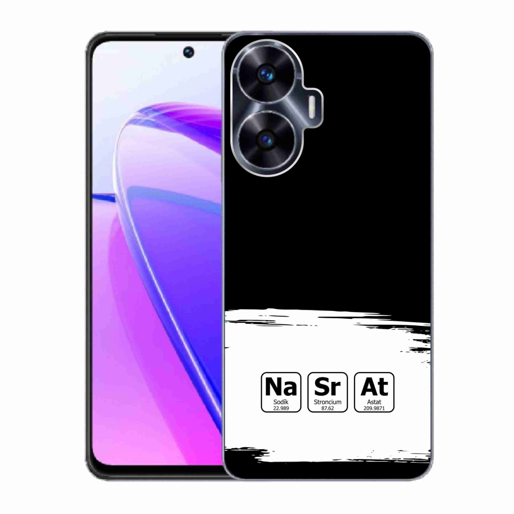 Gélový kryt mmCase na Realme C55 - chemické prvky bieločierne pozadie