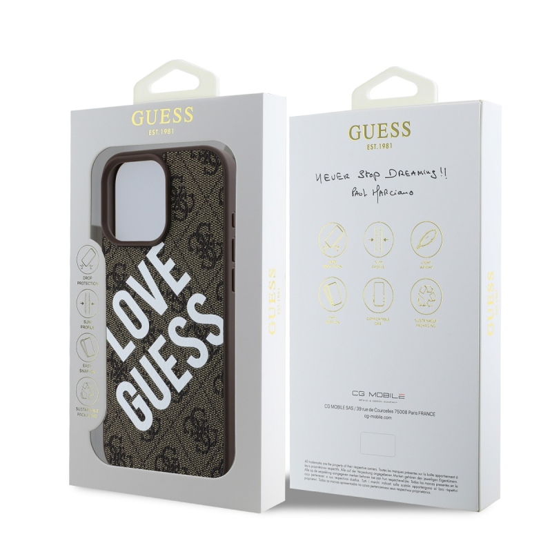 Guess PU Leather 4G Big Love Logo MagSafe Zadný Kryt pre iPhone 16 Pro Brown