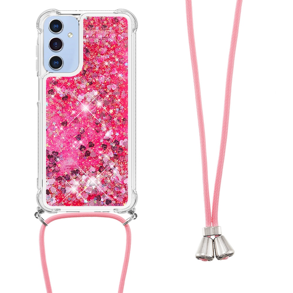 Glitters presýpacie gélový obal so šnúrkou na Samsung Galaxy A17 5G - ružový/srdiečka