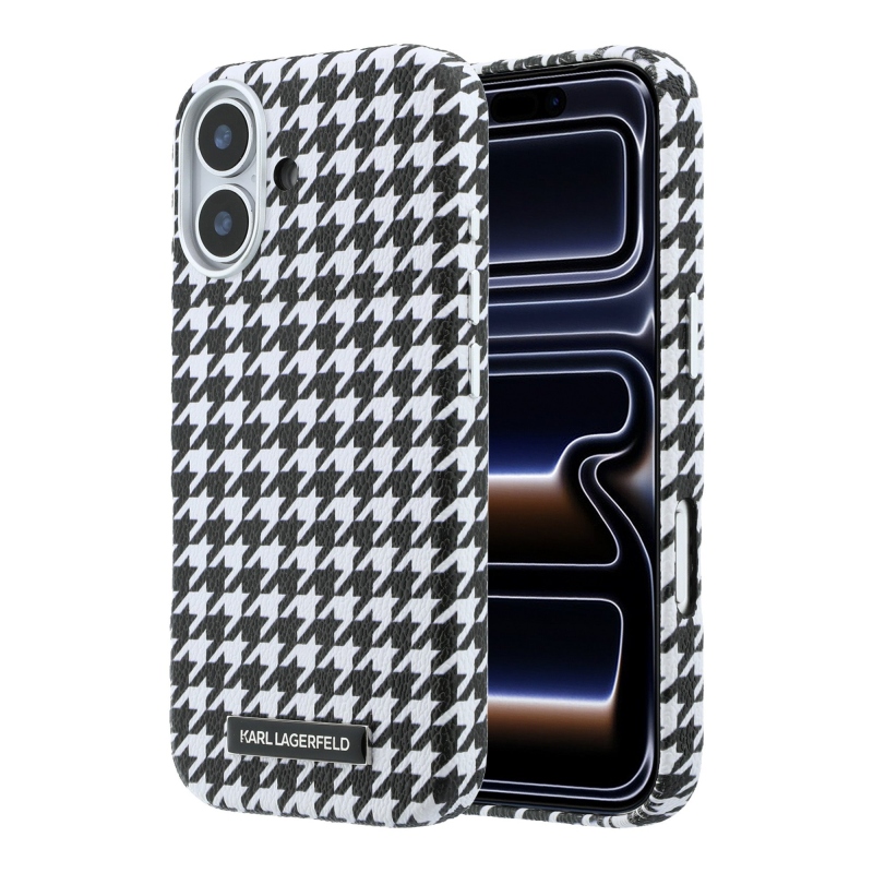 Karl Lagerfeld PU Houndstooth Resin Plate Zadný kryt MagSafe pre iPhone 17 Black