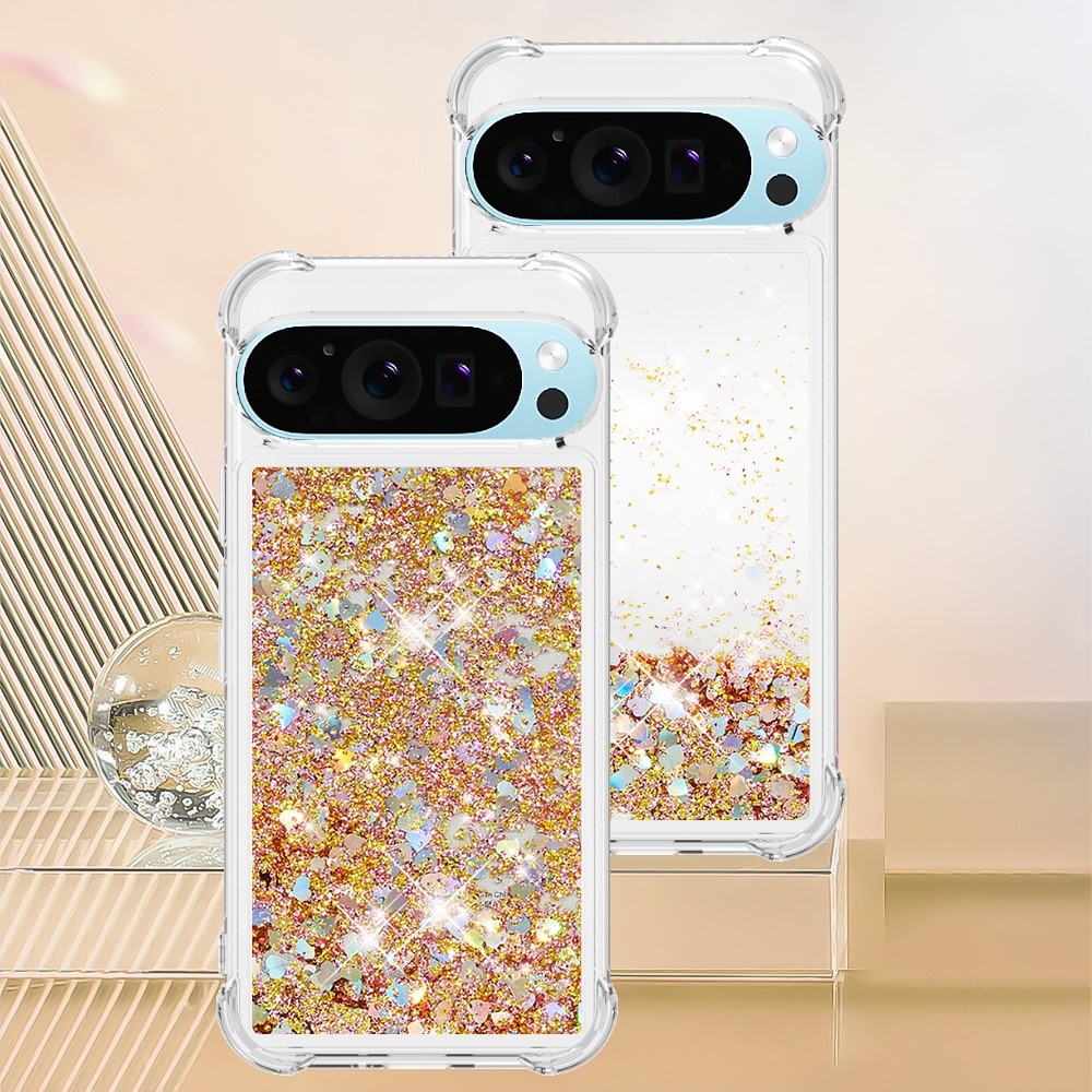 Glitter presýpací gélový obal na Google Pixel 10 Pro/Pixel 10 - zlatý/srdiečka