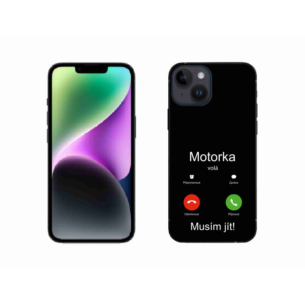 Gélový kryt mmCase na iPhone 14 - motorka volá čierne pozadie